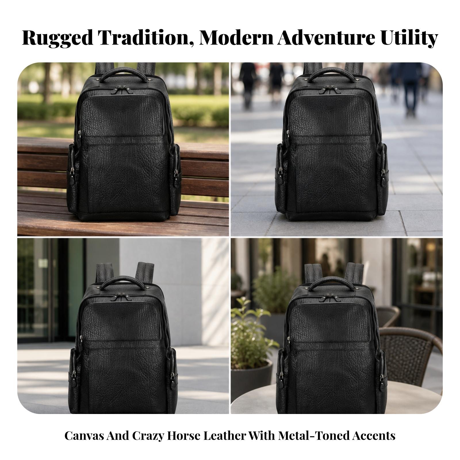 Leather Work Rucksack - Cowhide Leather Travel Rucksack for Work