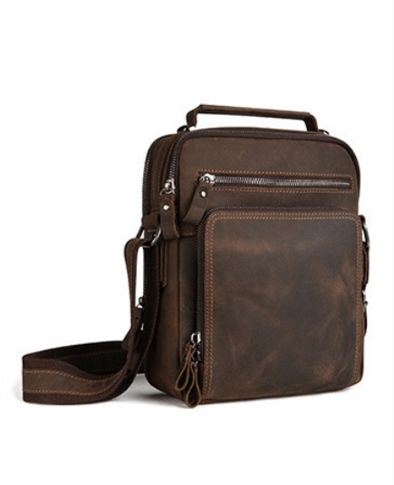 Leather Work Bag Men - Men's Vintage Wild Horse Leather Single-Shoulder