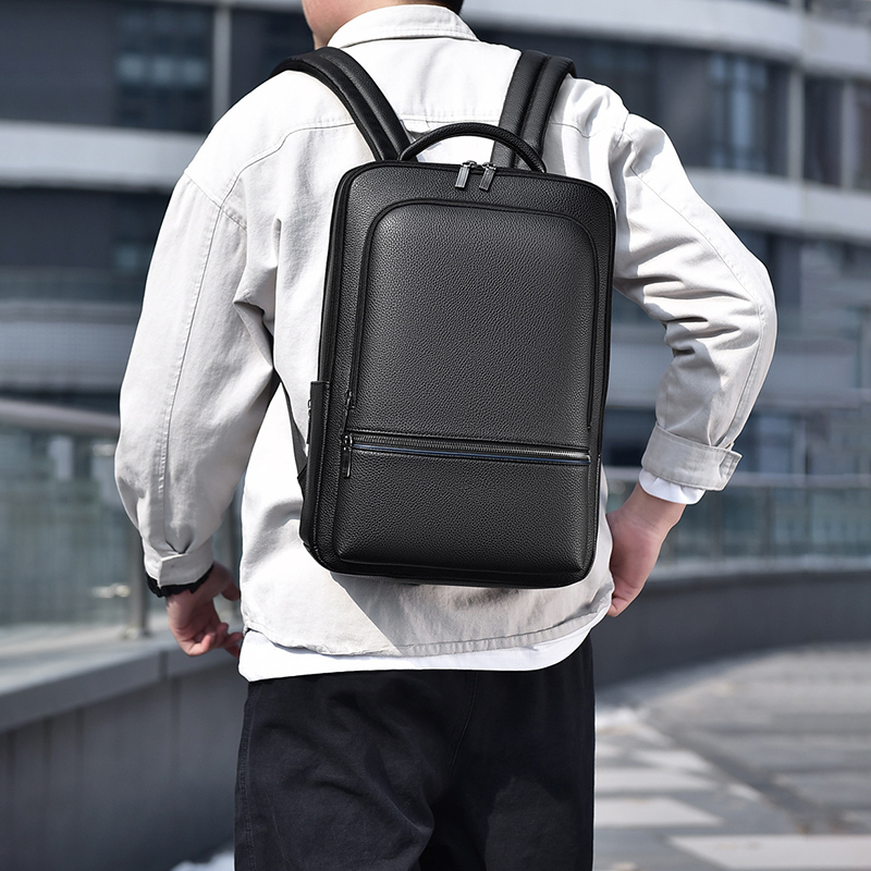 Leather Work Bag Men - PU Leather Men's Backpack USB Charging