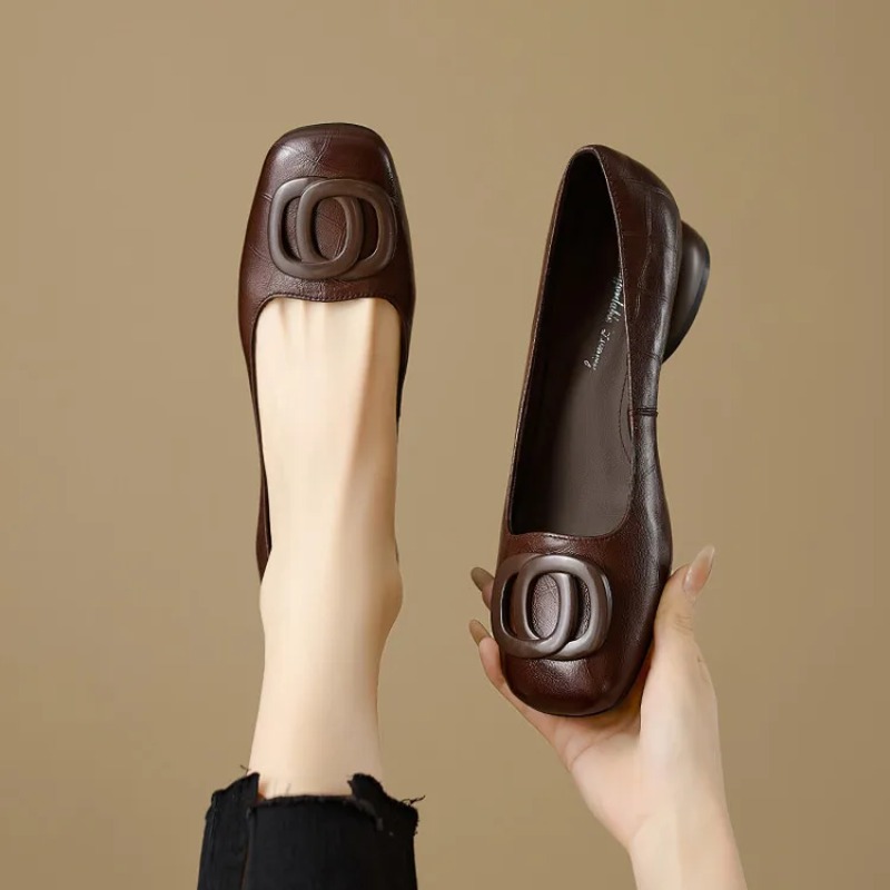 Leather Work Heels - French Style Women Shoes Pumps Leather