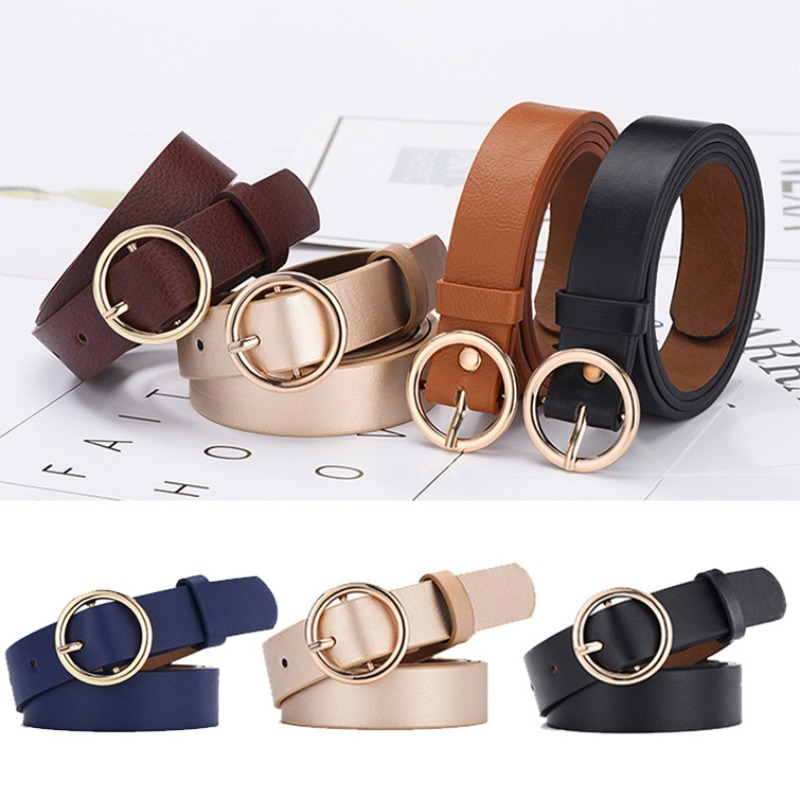Women's Belt Round Buckle Belt - Leather Work Jeans ulasan dan harga