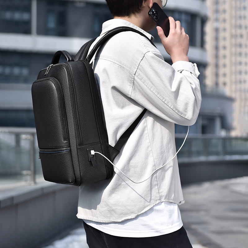 PU Leather Men's Backpack USB  - Leather Work Bag Men ulasan dan harga