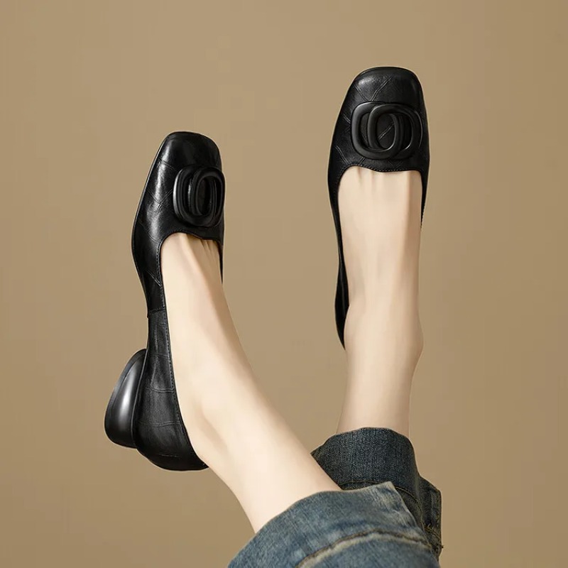French Style Women Shoes Pumps - Leather Work Heels ulasan dan harga