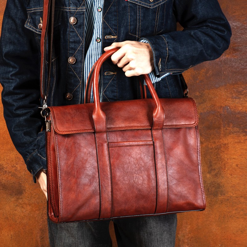 Vegetable tanned leather handb - Leather Work Bag Men ulasan dan harga