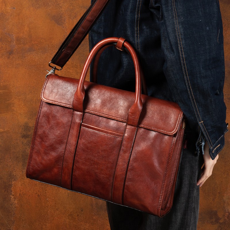 Vegetable tanned leather handb - Leather Work Bag Men ulasan dan harga
