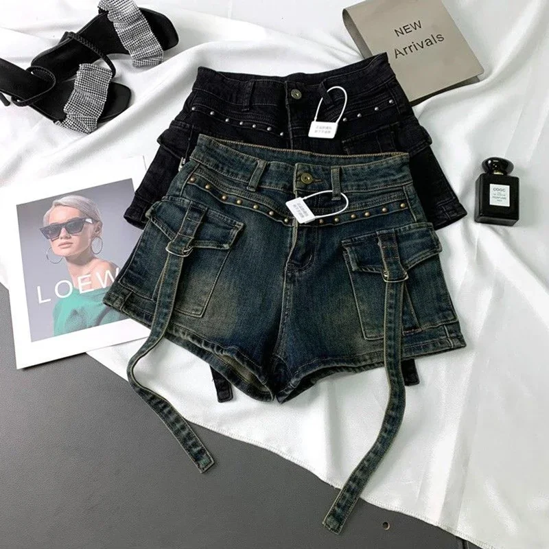Y2K 2000S Cargo Denim Shorts W - Leather Work Jeans ulasan dan harga