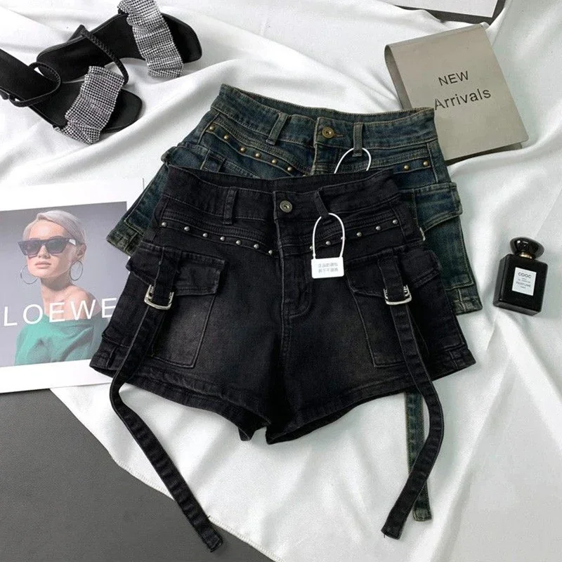 Y2K 2000S Cargo Denim Shorts W - Leather Work Jeans ulasan dan harga