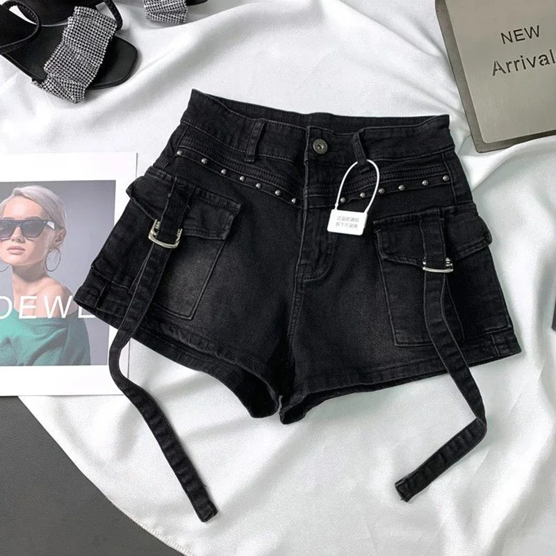 Y2K 2000S Cargo Denim Shorts W - Leather Work Jeans ulasan dan harga
