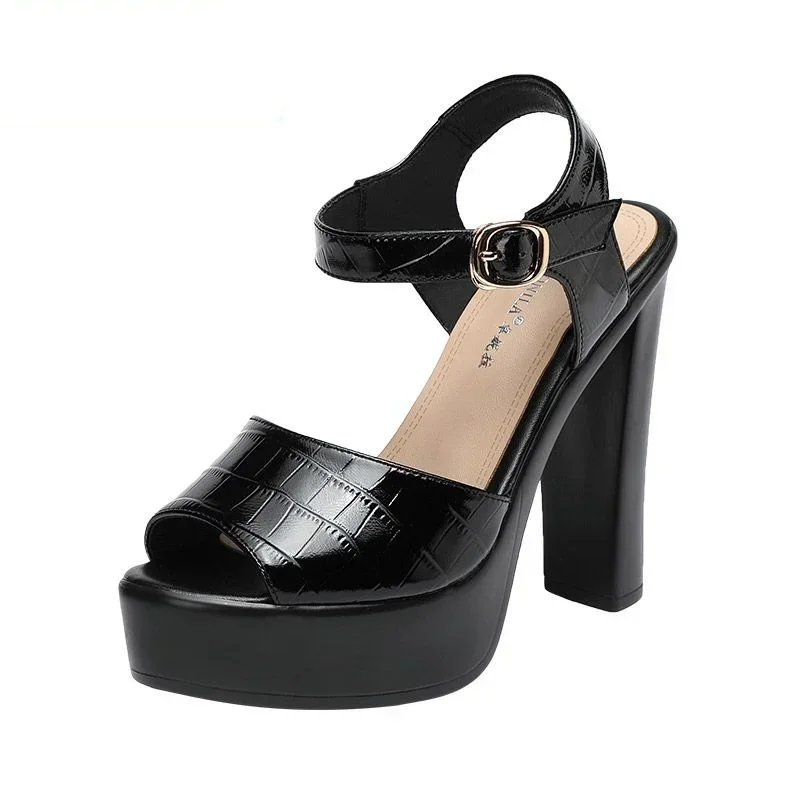10cm 13cm Fashion Genuine Leat - Leather Work Heels ulasan dan harga